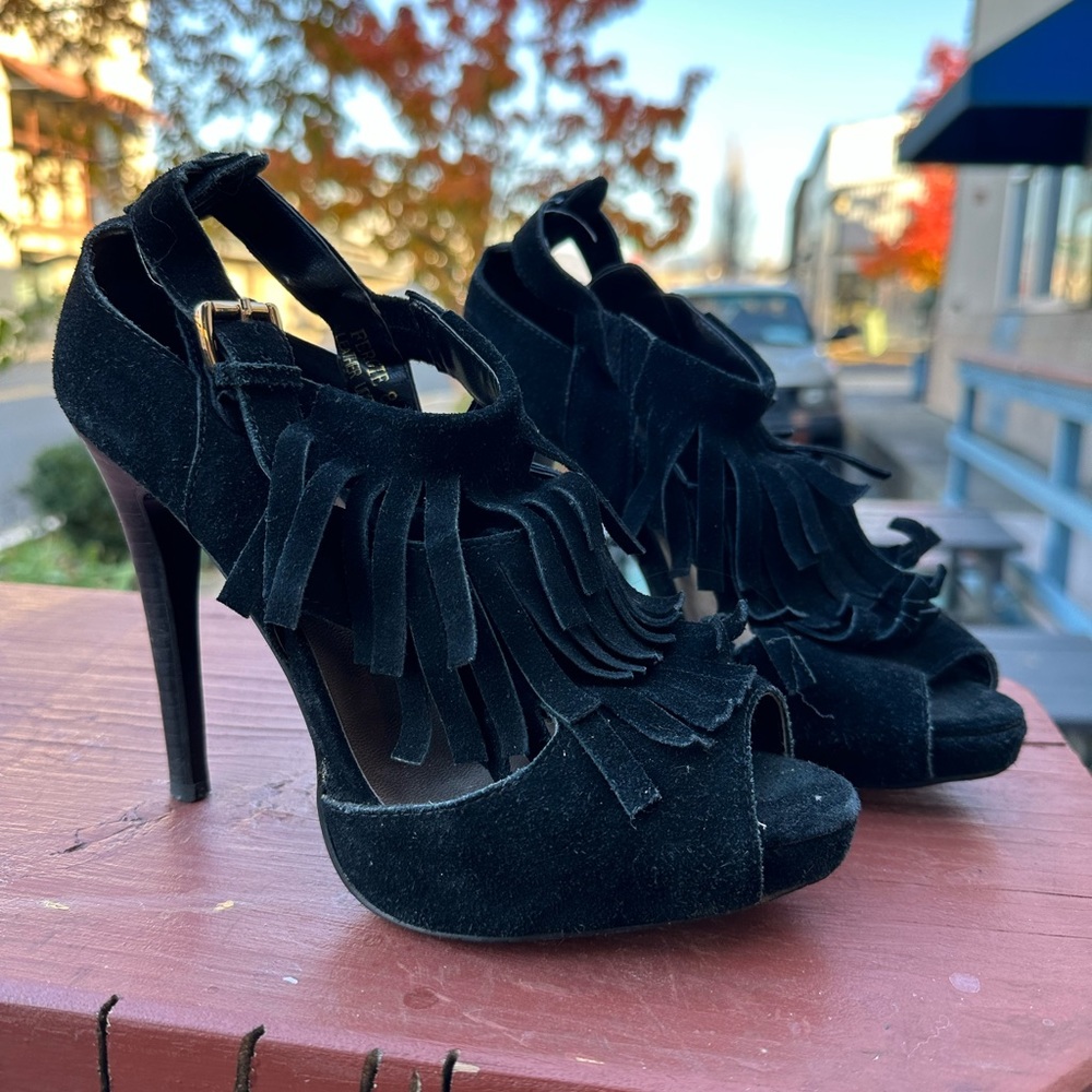 “Fergie” Suede Leather Fringe Stiletto Pumps